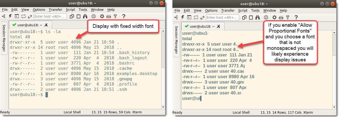 Screenshot showing that SecureCRT only displays fixed-width fonts in the Select Font window