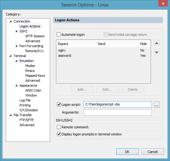 Screenshot showing how to configure the Automate logon option