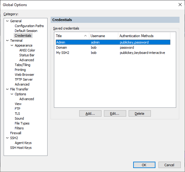 SecureFX credentials management