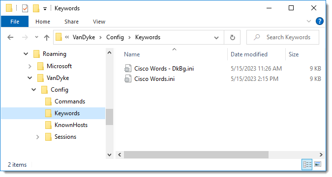Import INI files into Keywords Folder