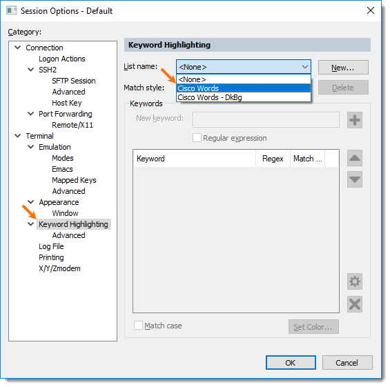 Keyword Session Options Select Title of the Imported Keyword File to be Imported