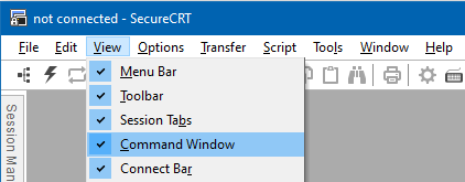 Screenshot showing how the Command window can be toggled on/off by opening the View menu and choosing the Command Window menu item