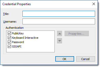 Credentials Properties Window