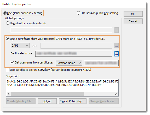 Enable Use global public key setting in Public Key Properties