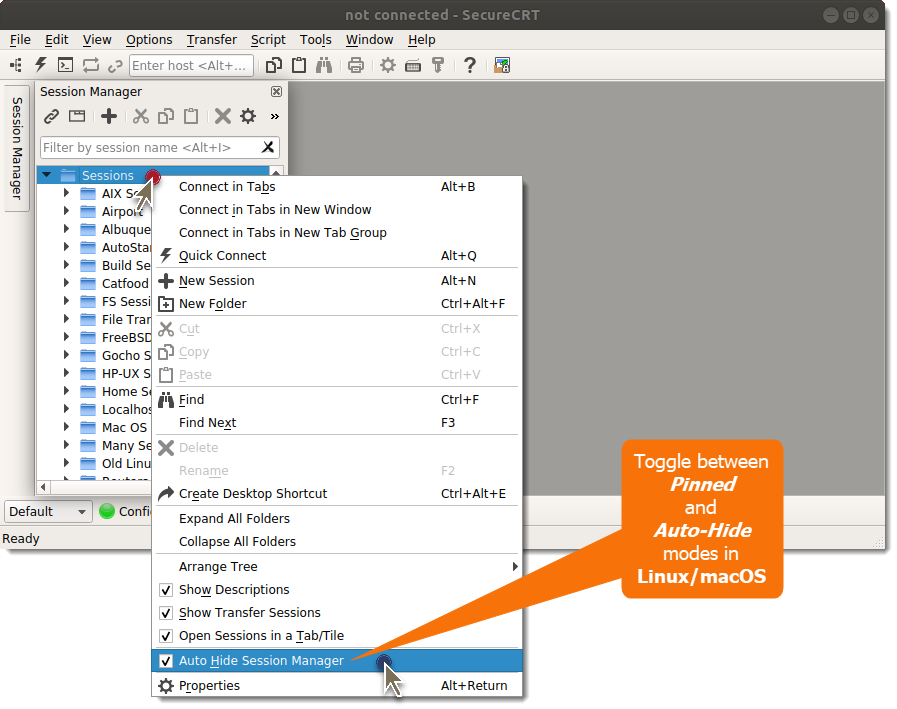 Toggling between Pinned and Auto-Hide modes in Linux and macOS